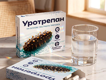 Две упаковки Уротрепана и стакан воды.